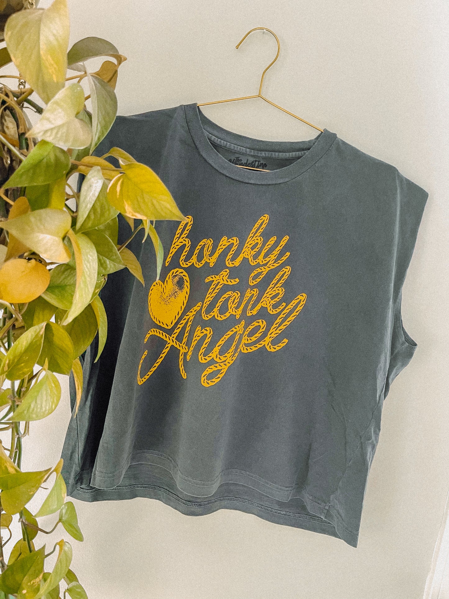 Underground Original Design: Honky Tonk Angel, Western Vintage Cropped Muscle Tank