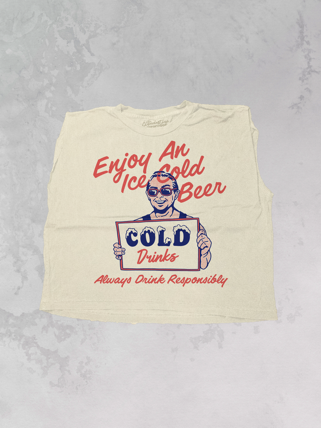 Underground Original Design: Enjoy An Iced Cold Beer, Summer Vintage Cropped Muscle Tank
