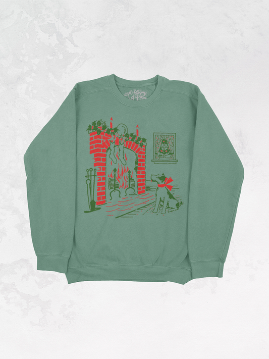 Underground Original Design: Dog at Fireplace Oversized Christmas Sweatshirt